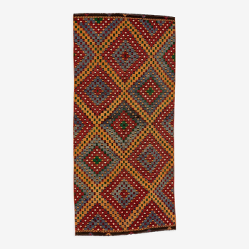 Large Vintage Turkish Kilim Rug 376x172 cm Wool Jajim Kelim