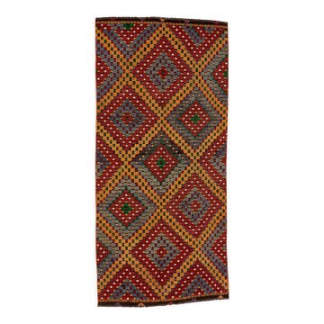 Large Vintage Turkish Kilim Rug 376x172 cm Wool Jajim Kelim
