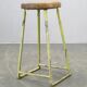 1940s Czech Industrial Stool with Pine Seat and Green Patina
