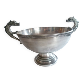 Fruit cup on piedouche met. silver handles: dolphins
