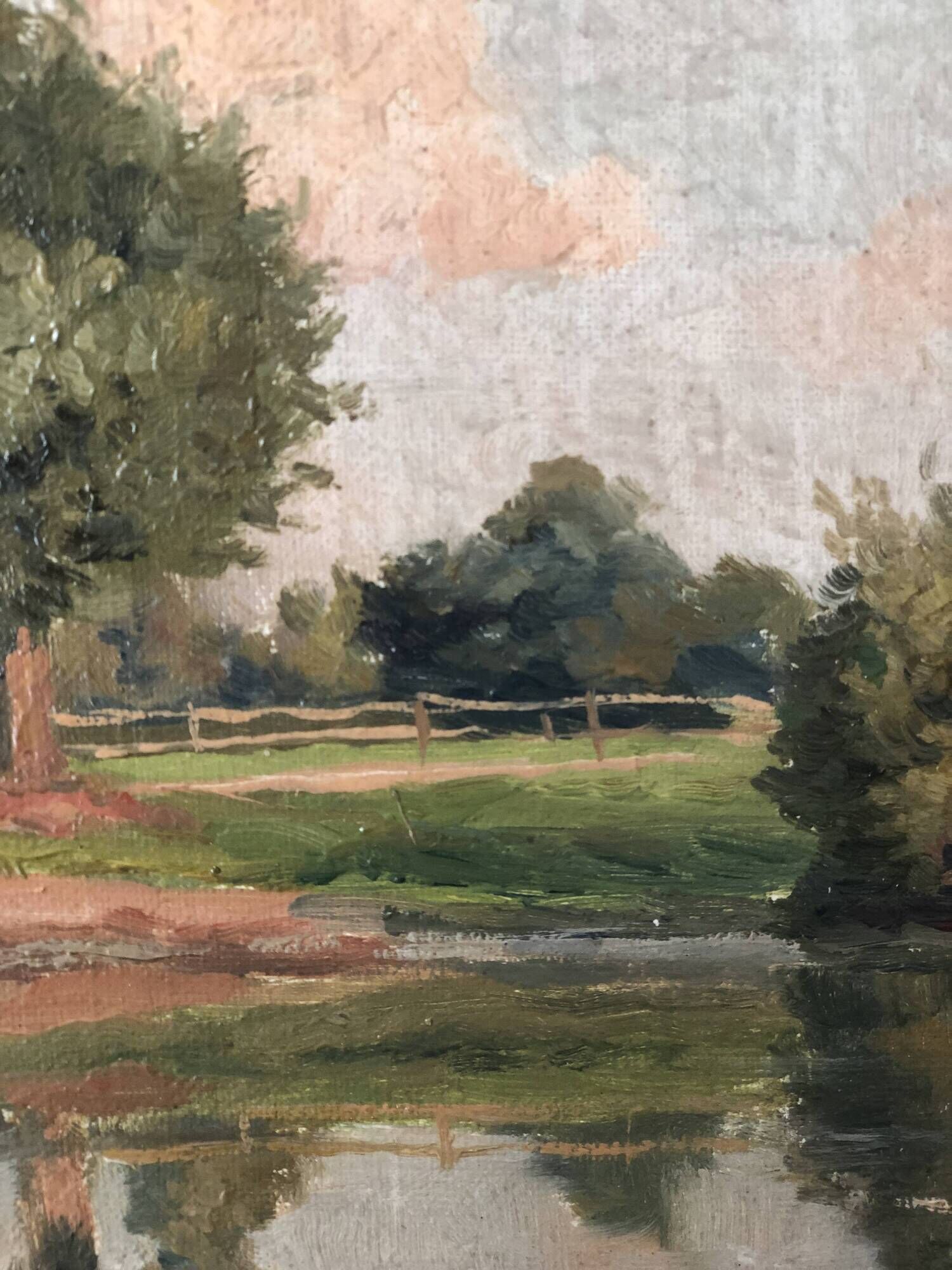 Vintage Original River Landscape Oil Painting: Framed Countryside Art