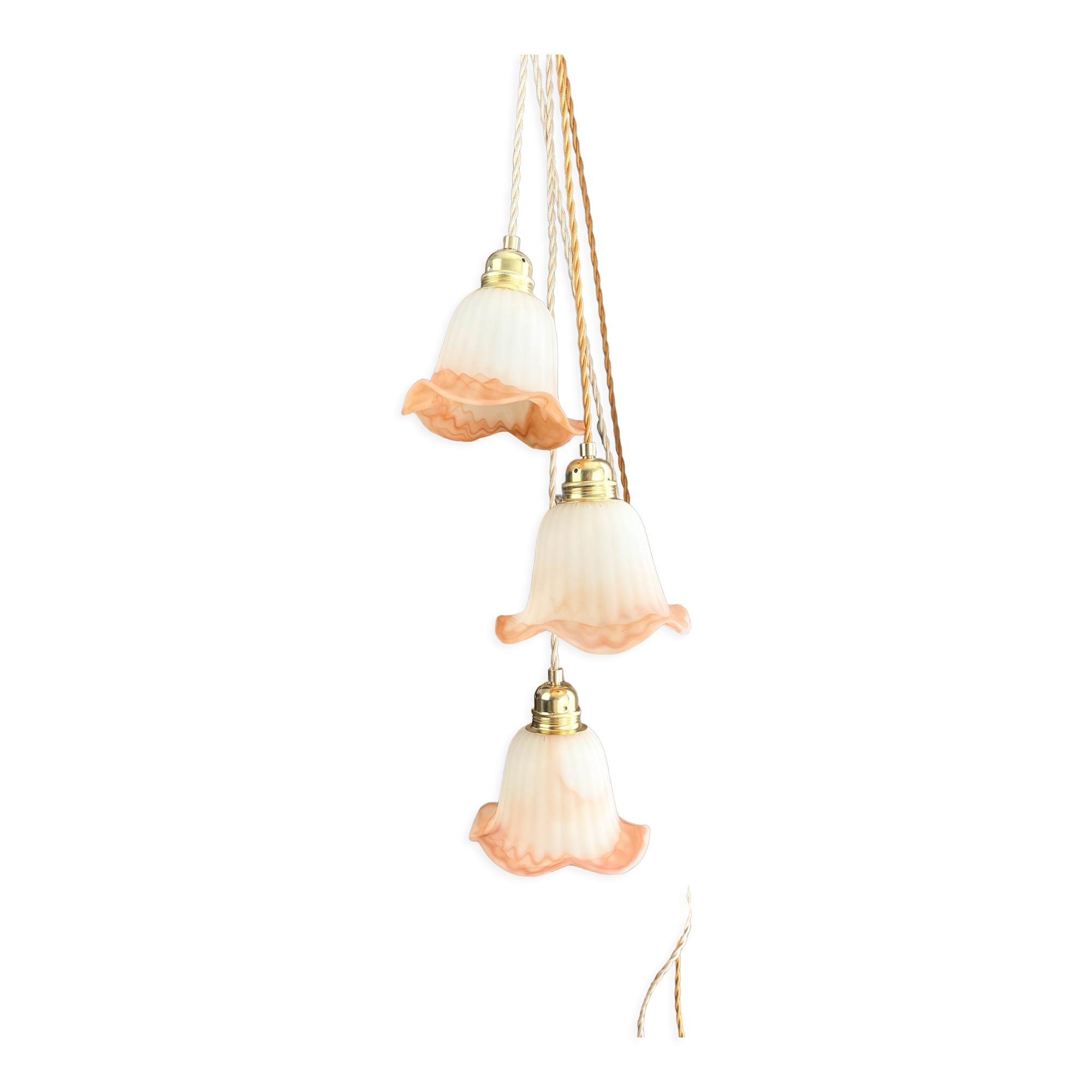 Vintage pink glass paste tulip lamp