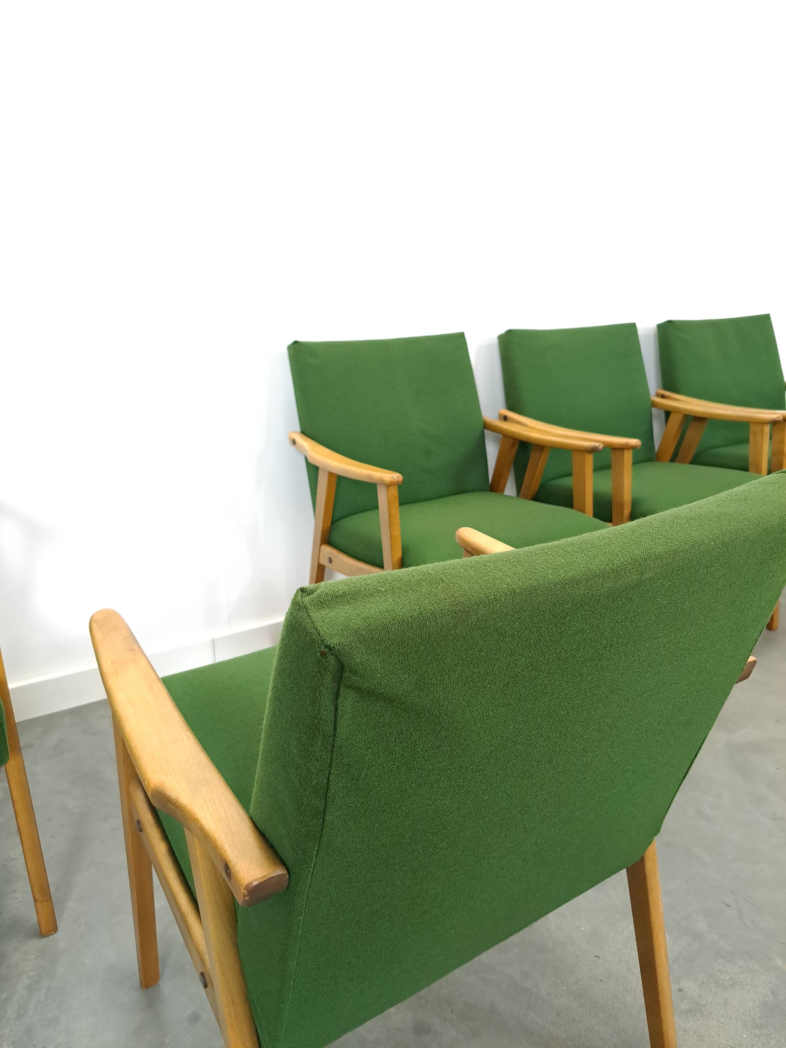 Set of 6 groene eetkamerstoelen met beukenhout