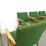 Set of 6 groene eetkamerstoelen met beukenhout