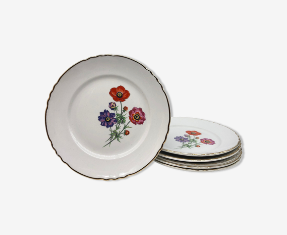 6 assiettes plates en porcelaine « Moulin des Loups » modèle Beaulieu