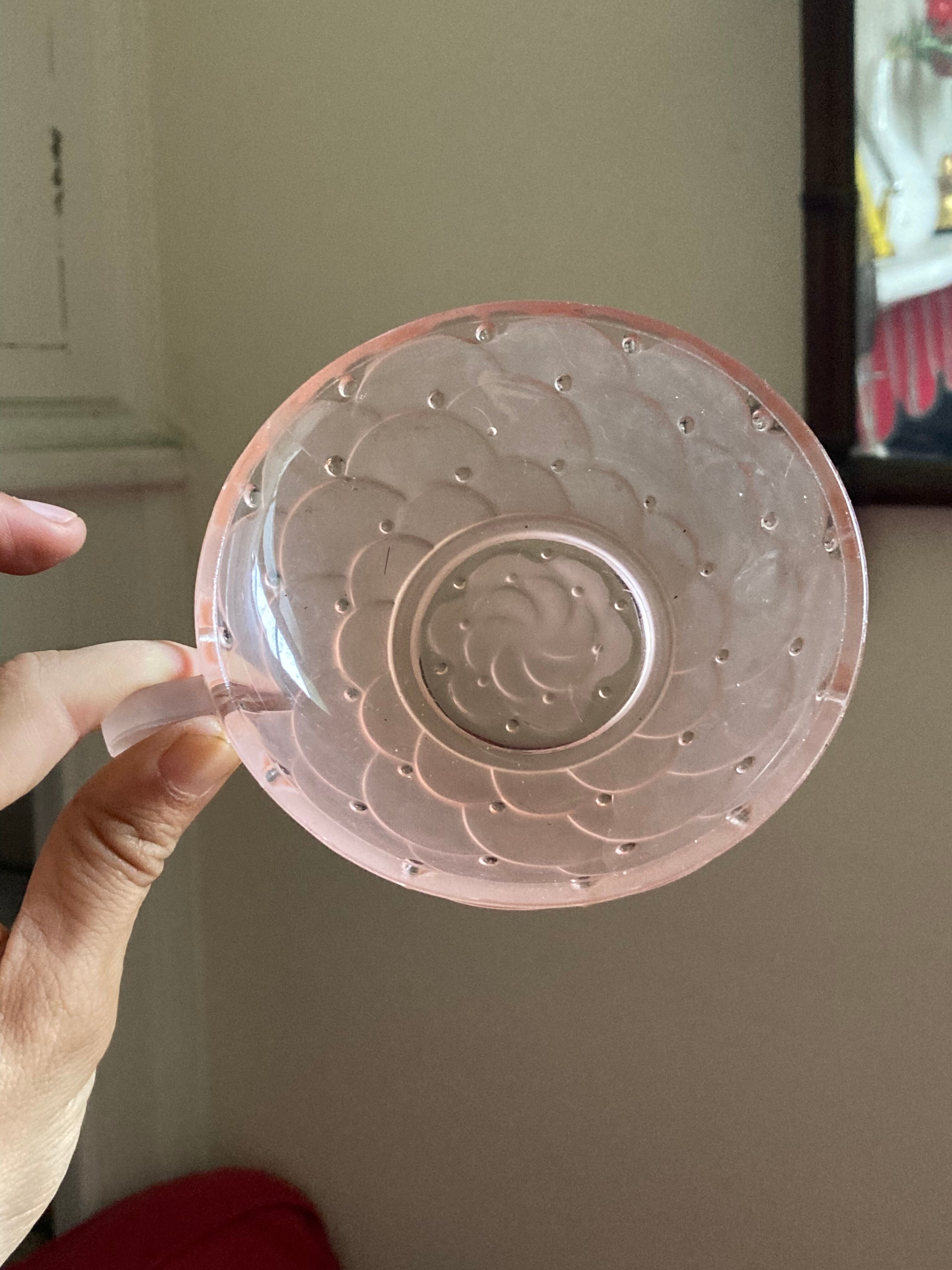 5 art deco cups pink old glass