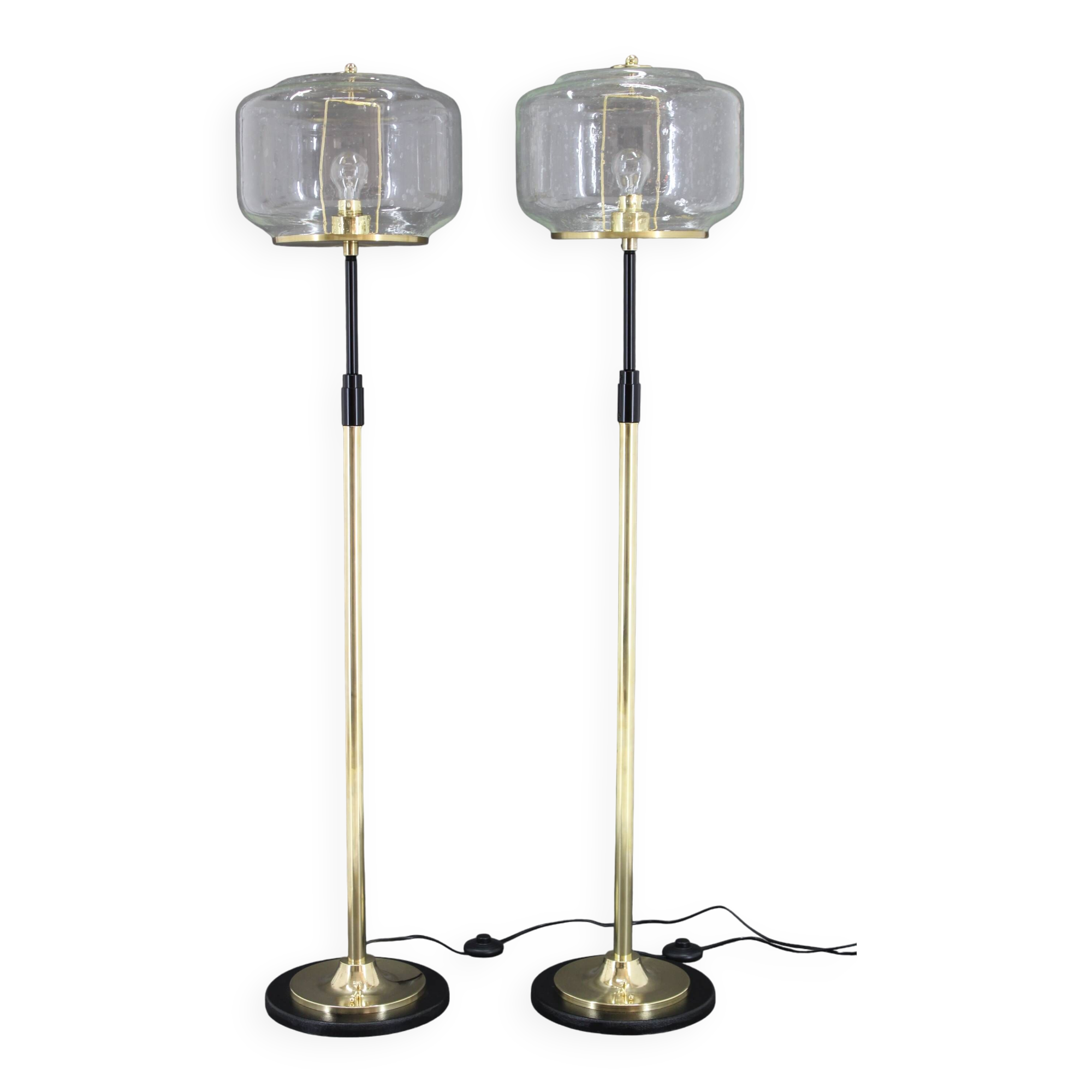 1970s Pair of Glass Brass Floor Lamps by Kamenicky Senov , Czechoslovakia