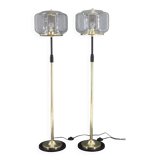 1970s Pair of Glass Brass Floor Lamps by Kamenicky Senov , Czechoslovakia