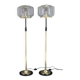 Paire de lampadaires en verre et laiton des années 1970 par Kamenicky Senov, Tchécoslovaquie