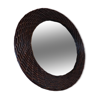 Wicker rattan mirror