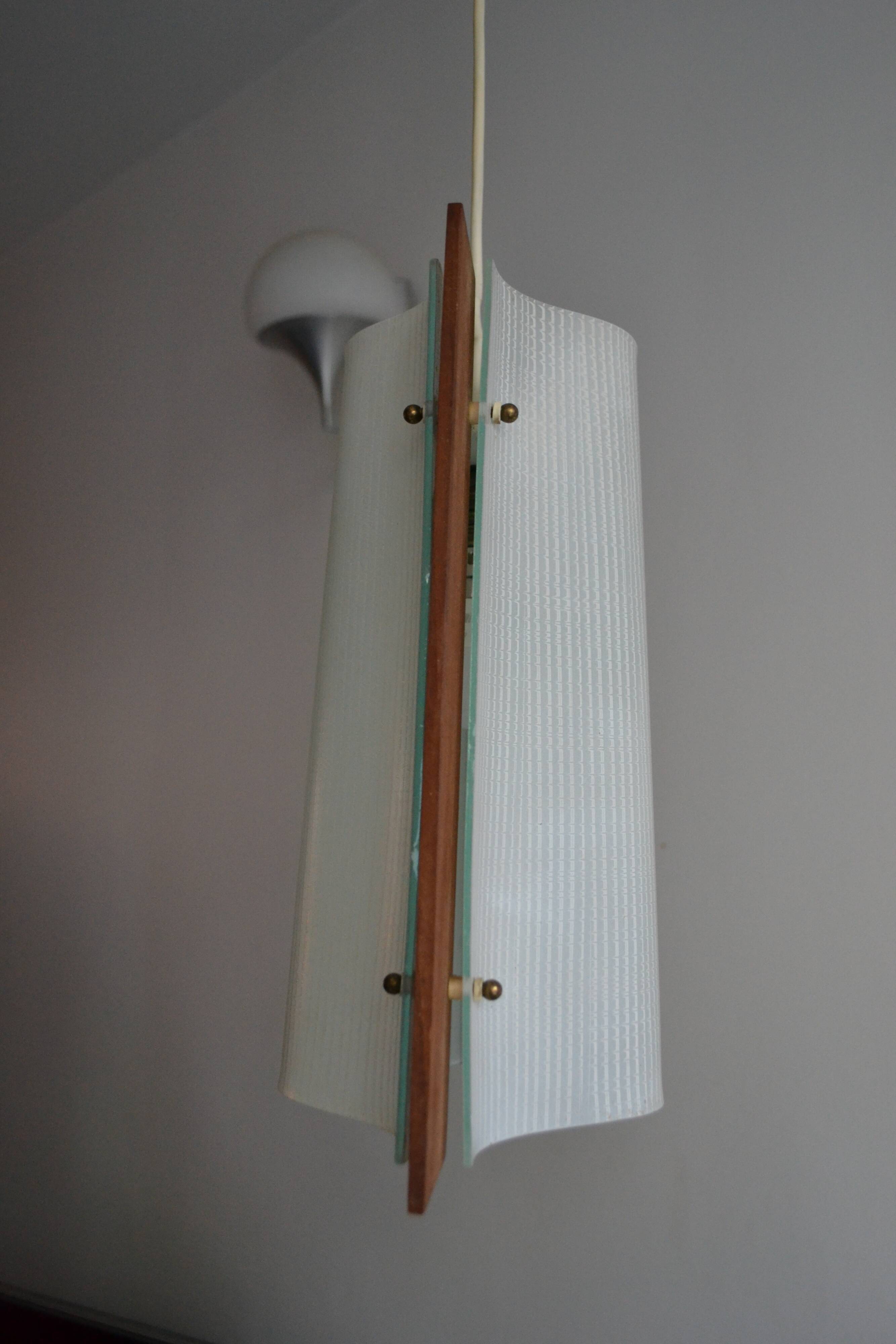 Scandinavian hanging chandelier teak and glass