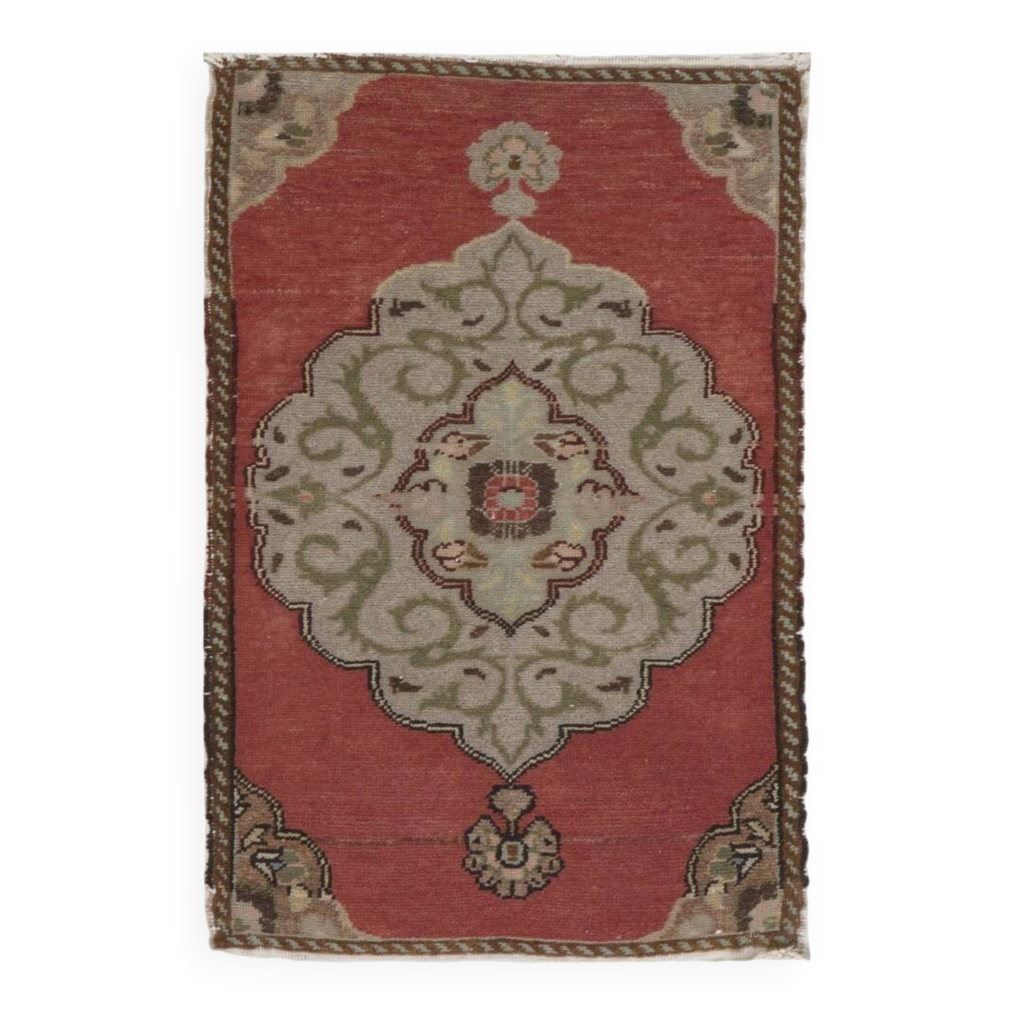 Hand-knotted Small Rug. Vintage Door Mat. Turkish Wool Seat Cover. Entryway Mat. Kitchen Rug