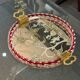 Engraved mirror plateau with twisted red and white glass border, Murano / Venice (c. 1940–1950)
