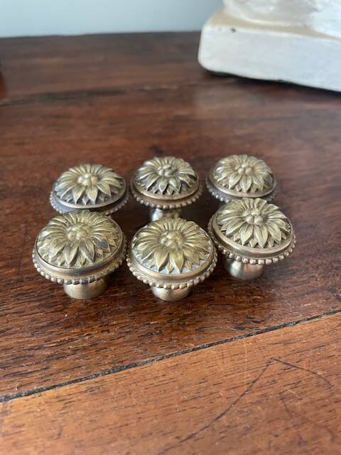 set of 6 solid brass handles in Louis XVI style