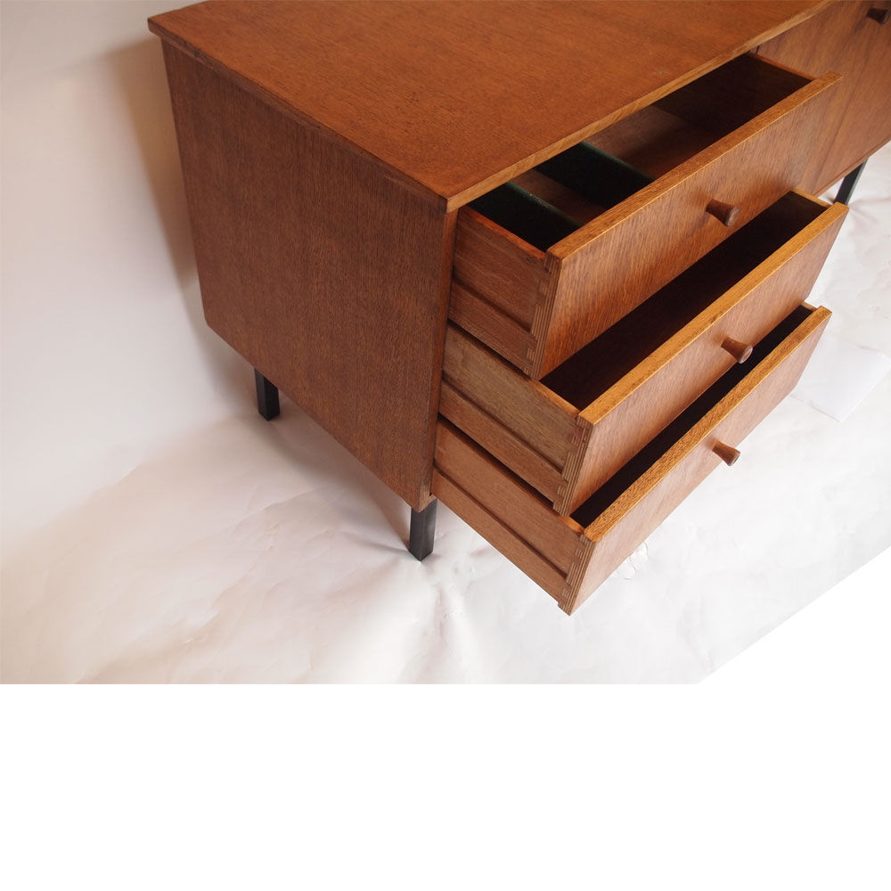 Vintage scandinavian sideboard, black metal footing