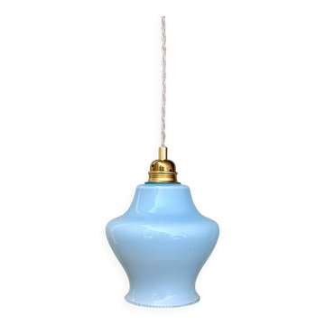Vintage blue opaline globe pendant light