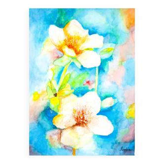 Original watercolor with flowers. Flower painting. watercolor flowers