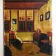 Mid century signed painting with Flemish interior