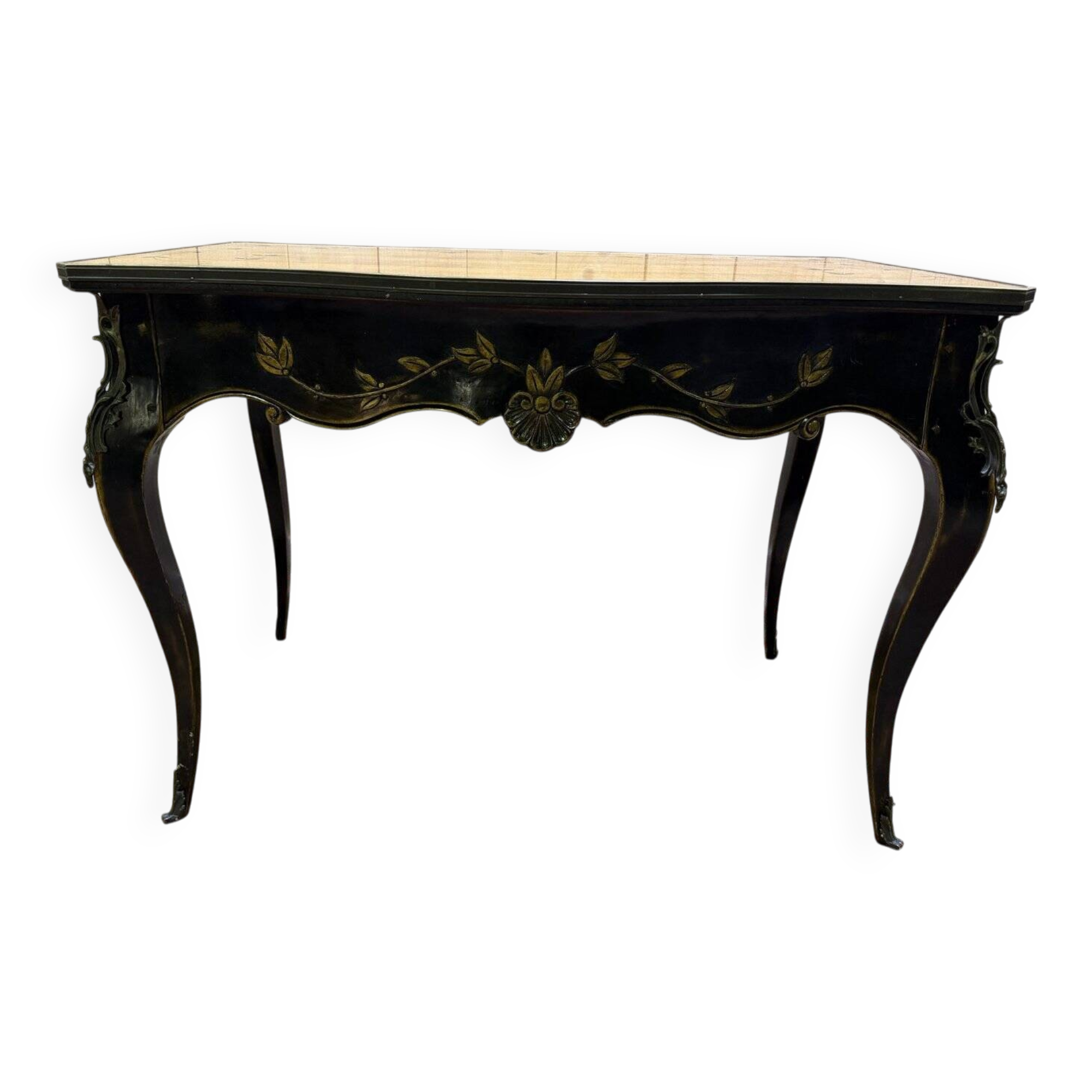Louis XV style console table in blackened wood.