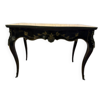 Louis XV style console table in blackened wood.