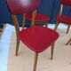 Set of 4 chairs in red skaï kitchen wood chair