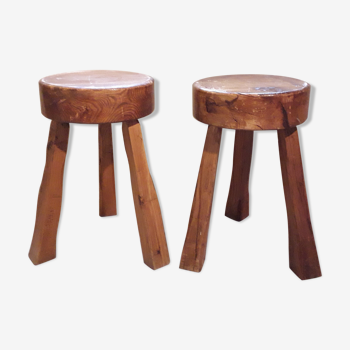 Pair of tripod brutalist stools