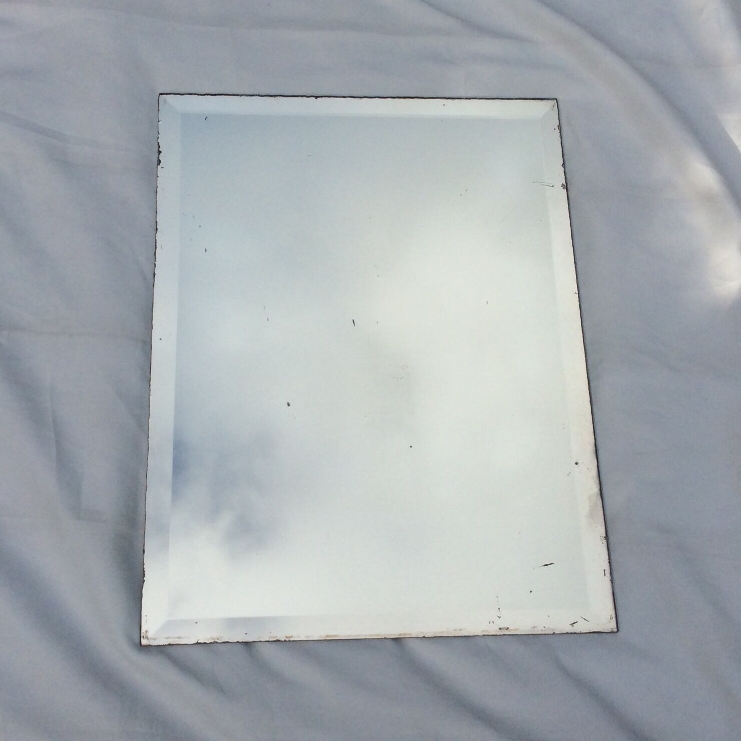 Old stitched mirror with beveled edges dimension: height -81cm- width -60.5cm- weight -8kg-