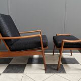 Arne Wahl Iversen Danish Teak chair for Komfort Denmark with Ottoman 1960s