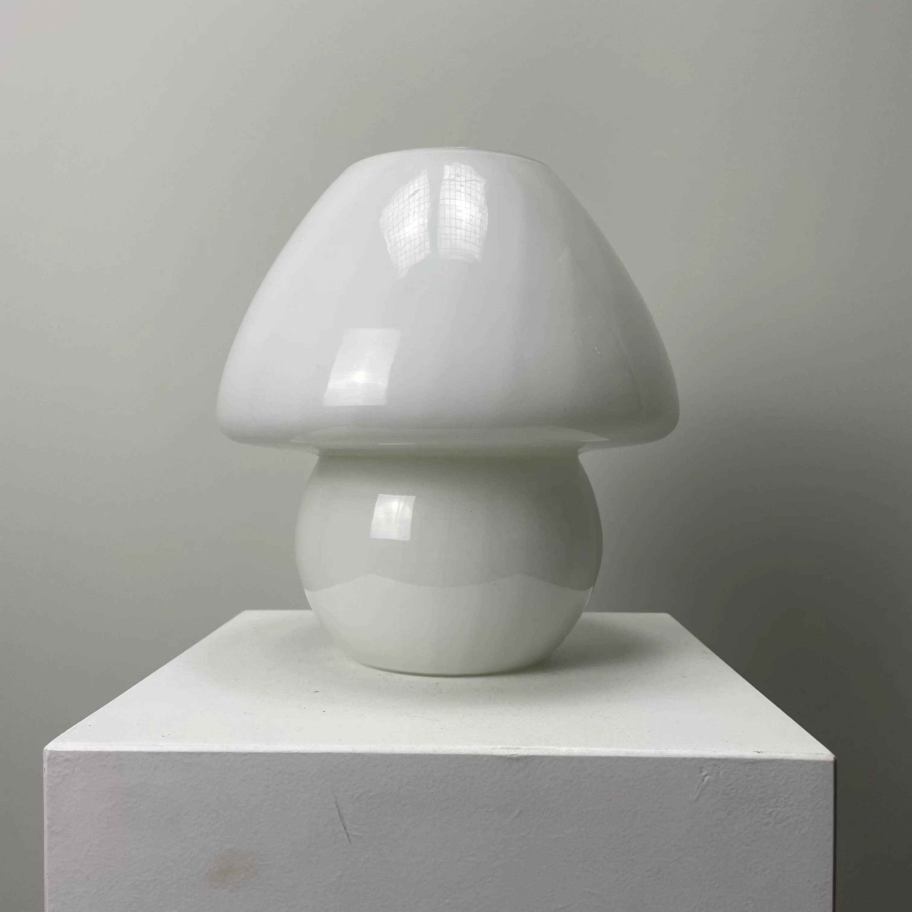 1970s white glass mushroom table lamp