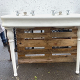 Washbasin double basin with enamelled column base Art Deco XX century