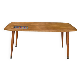Table basse scandinave 1960 bois et céramique