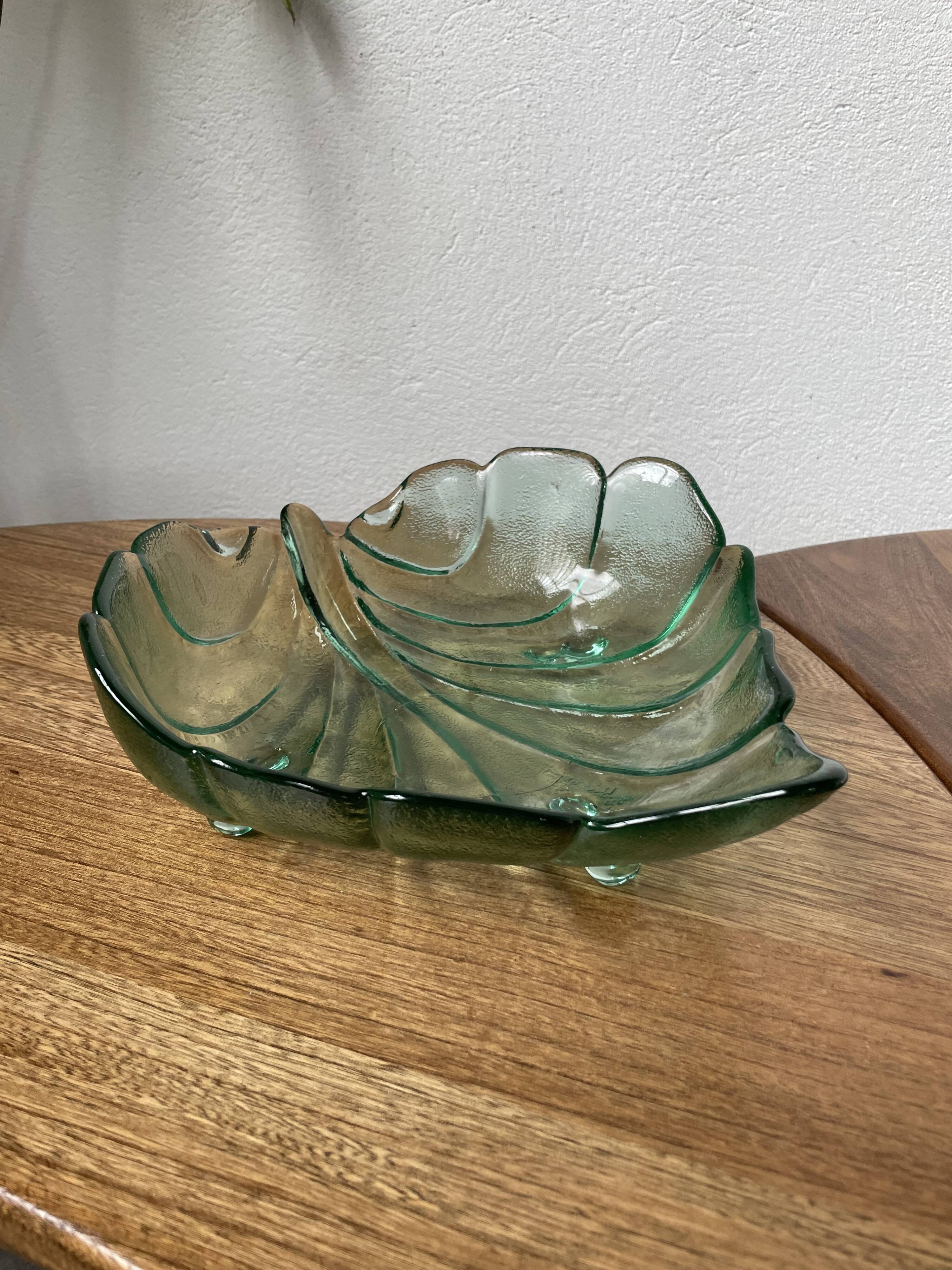 Tinted glass “leaf” dish