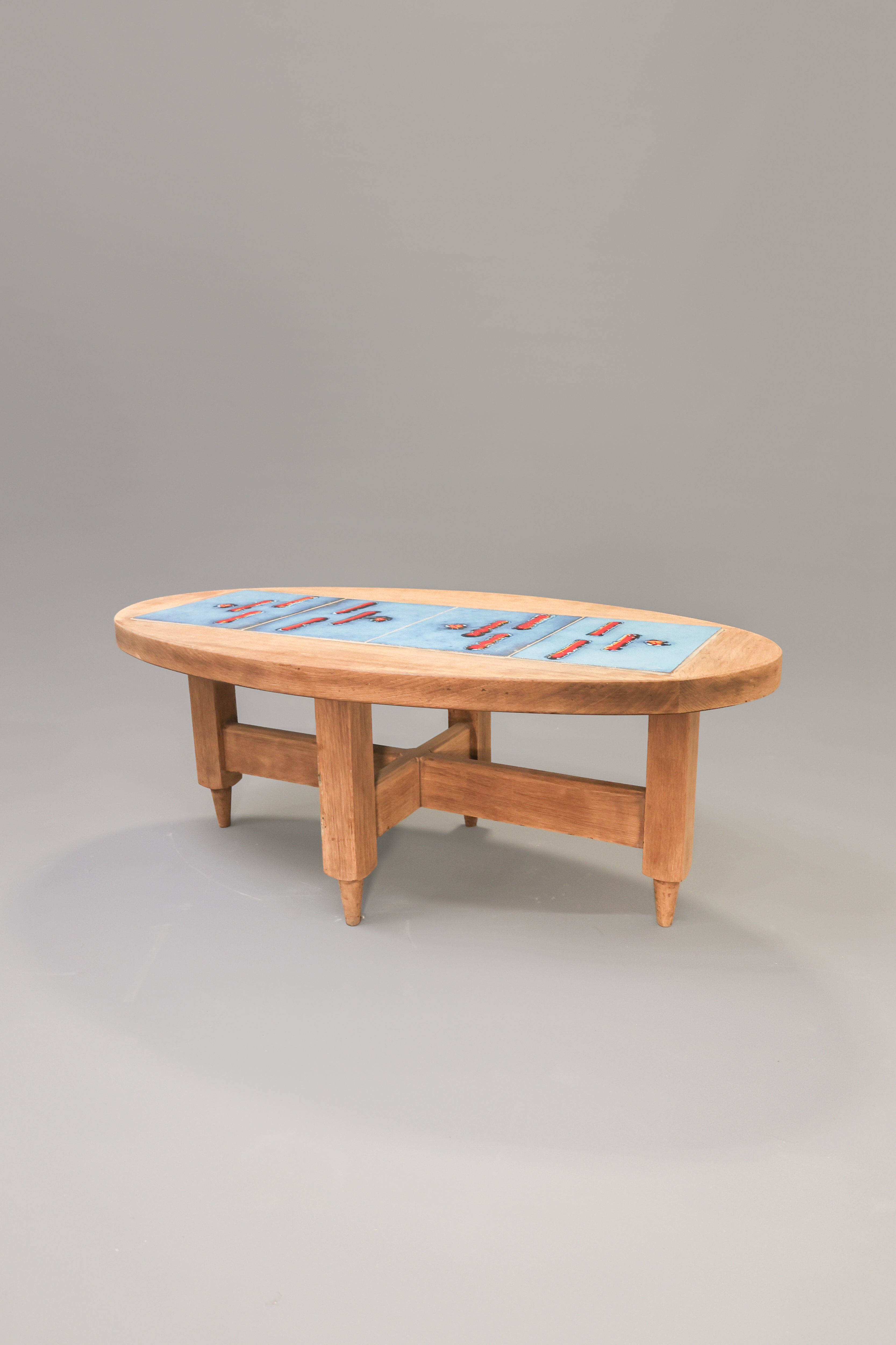 Oak and tile coffee table by Guillerme et Chambron for Votre Maison, 1970s.