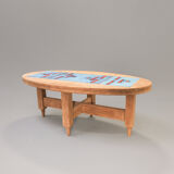 Oak and tile coffee table by Guillerme et Chambron for Votre Maison, 1970s.