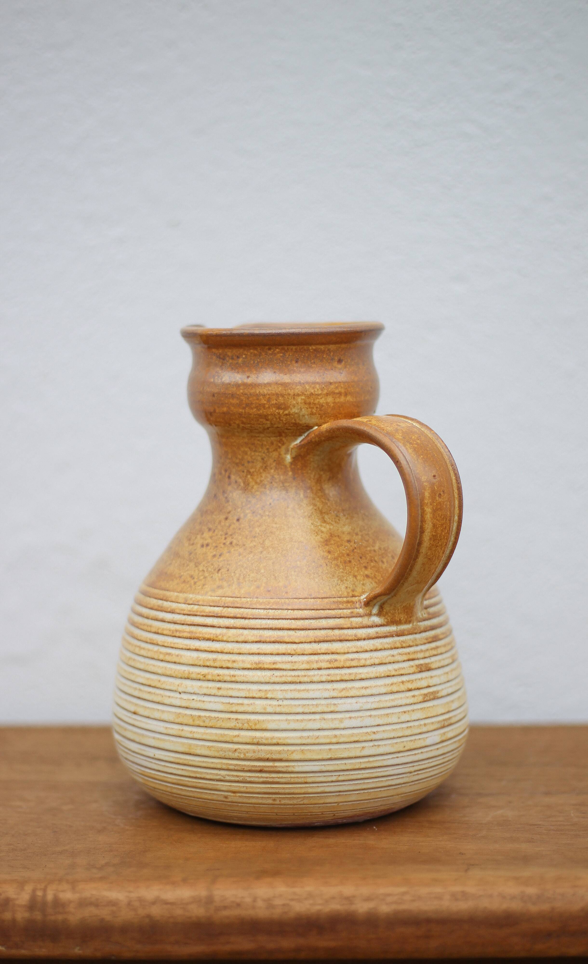 Vintage glazed terracotta pitcher, vintage carafe, jug