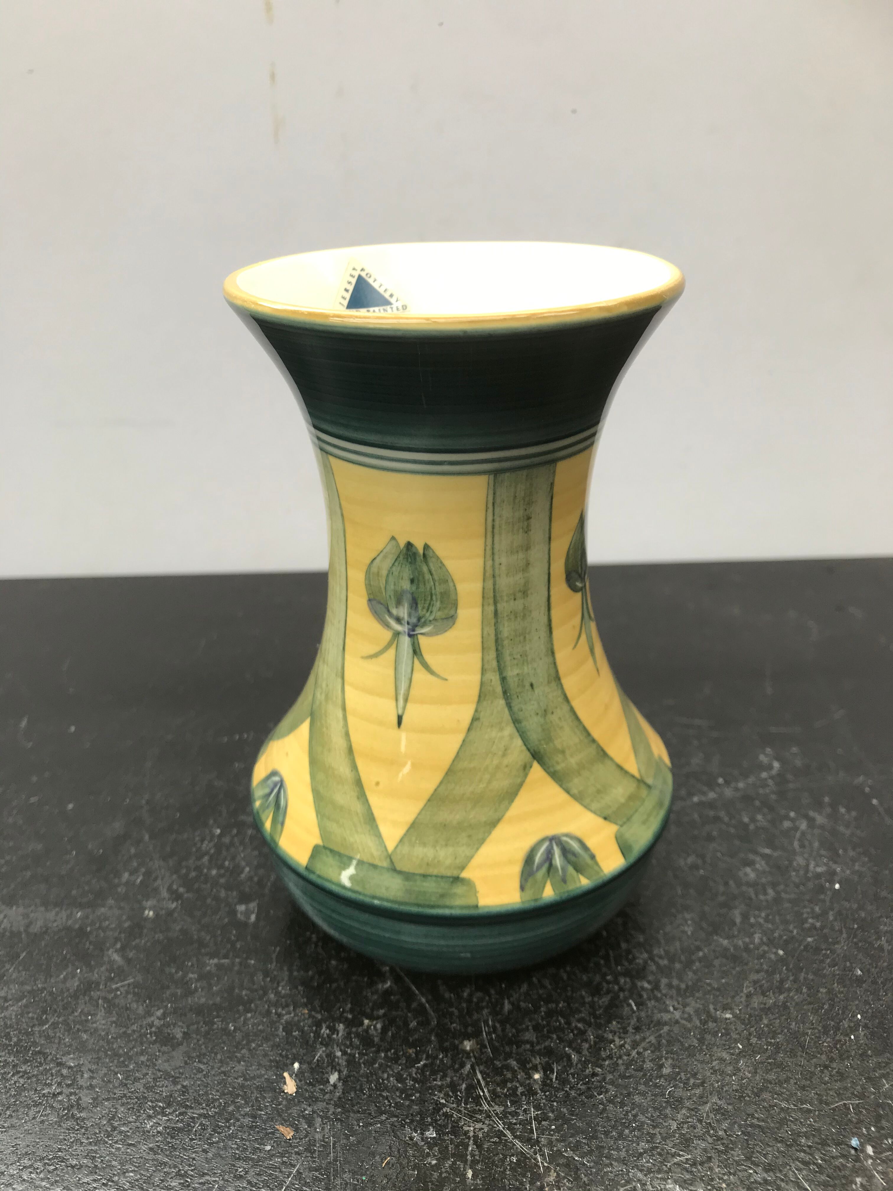 Jersey vase ceramics green & yellow decor vintage flowers
