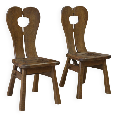 Paire de chaises brutalistes De Puydt en chêne 1960’s