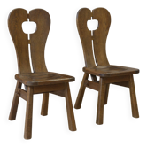 Brutalist pair of chairs by De Puydt in oak, 1960s.