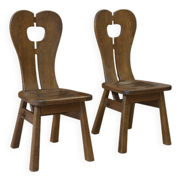Paire de chaises brutalistes De Puydt en chêne 1960’s