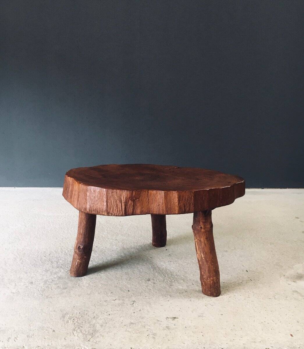 Handcrafted Teak Tree Trunk Tripod Coffee Table, 1960s