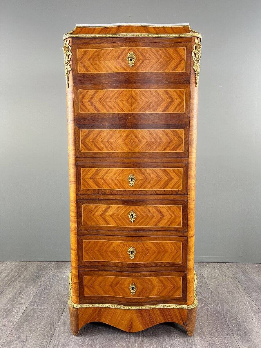 Marquetry Drop-Leaf Secretary, Louis XV Style, 19th Century