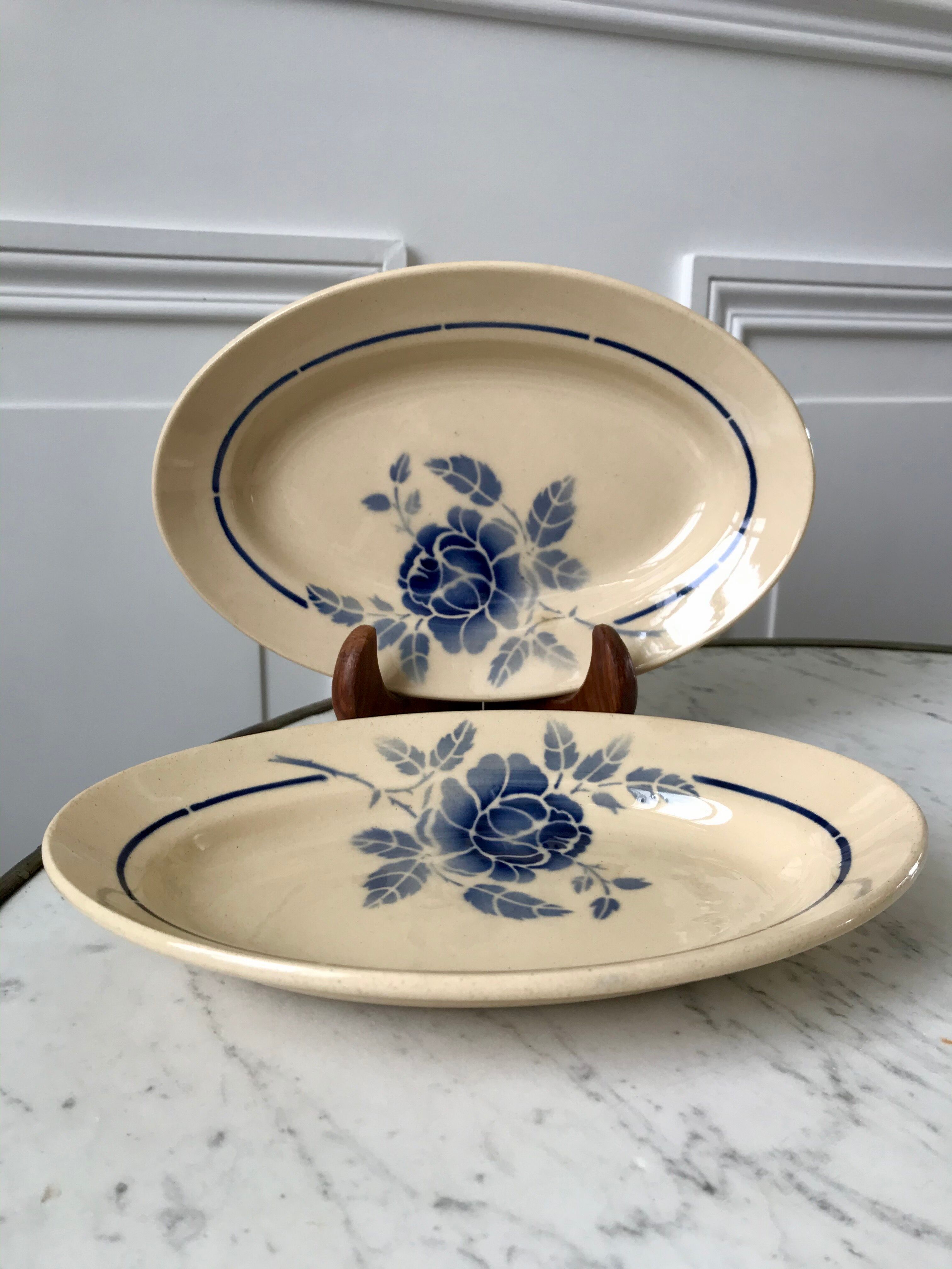 Duo of blue flower raviers Saint-Amand 30s-40s
