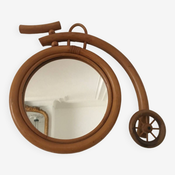 Vintage bicycle rattan mirror