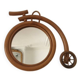 Vintage bicycle rattan mirror