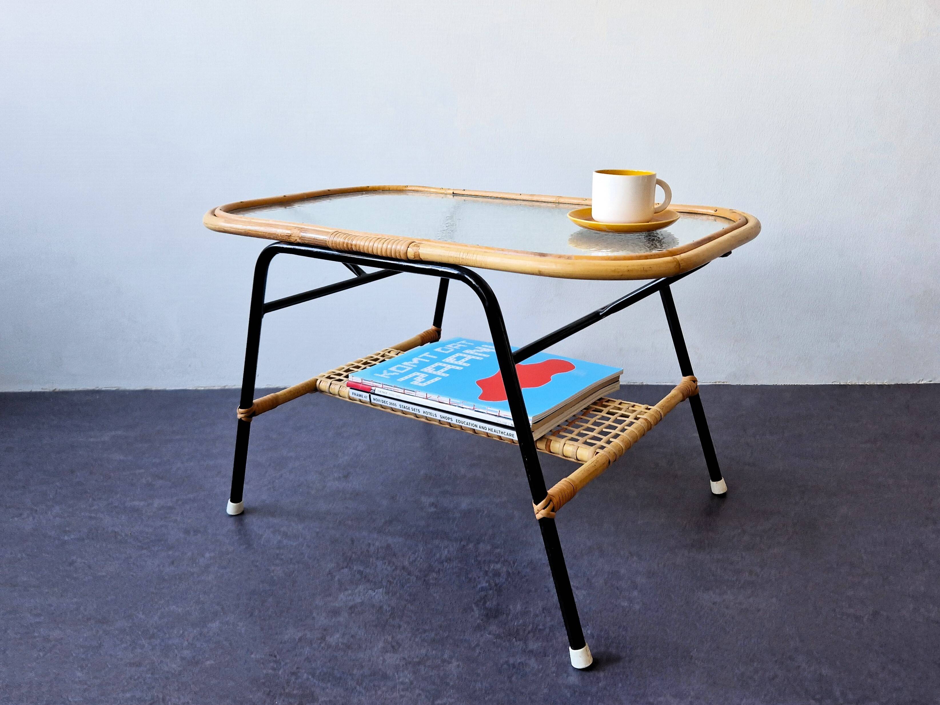 Rattan coffee table by Dirk van Sliedregt for Gebr. Jonkers, The Netherlands 1950's