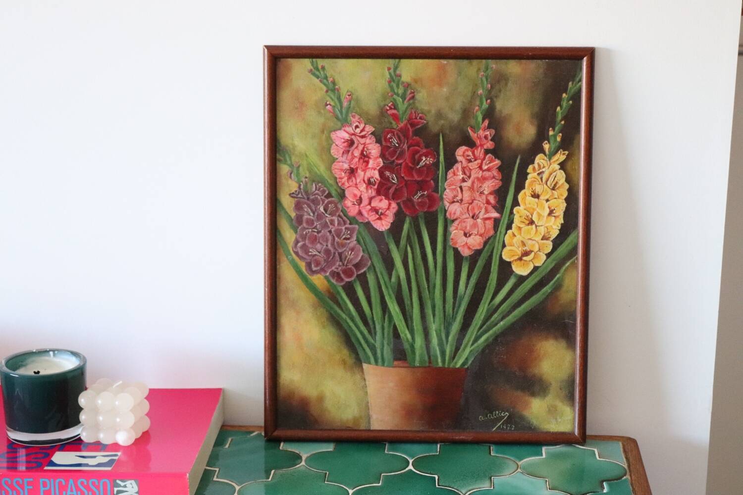 Huile sur panneau bouquet de fleurs vintage