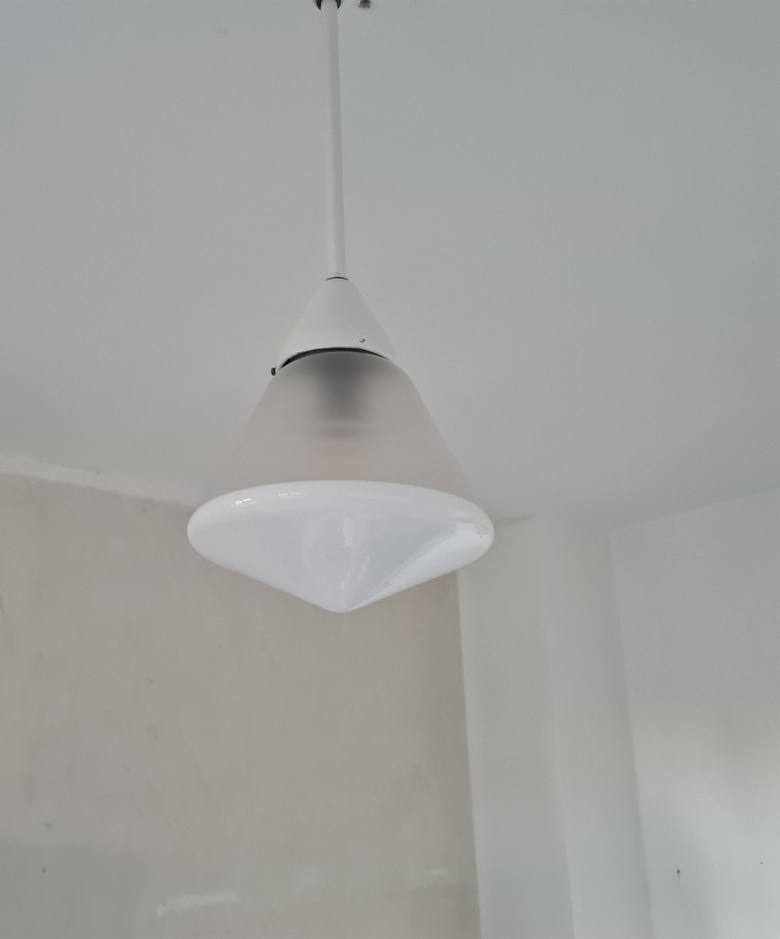 Conical opal glass ceiling lamp by Phillips, Netherlands 1920s