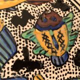 Vintage wall plate in hand-painted ceramic, 1970s.