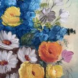 Oil painting, still life with bouquet, flowers, signed betez, floral decor, wooden frame, art