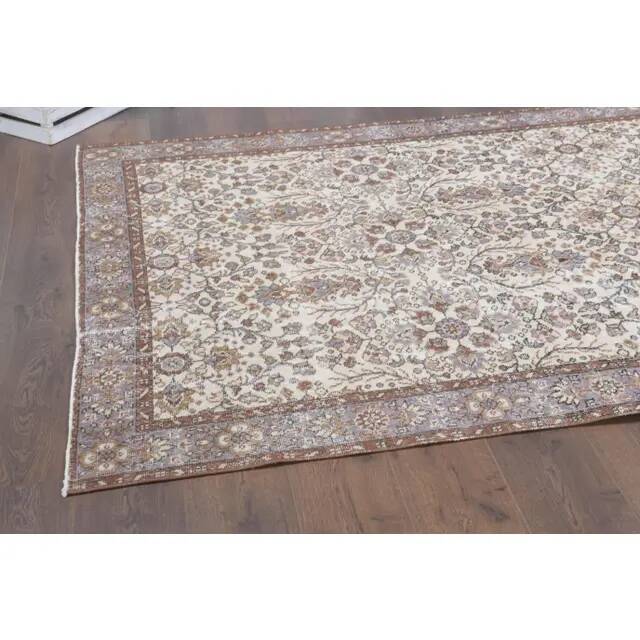 Vintage Turkish Hand-Knotted Wool Cotton Beige Area Rug 158x284
